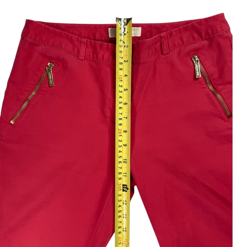 Michael Kors Pants Womens 6 Red Stretch Gold Zipper Pockets Skinny Leg - Picture 11 of 13